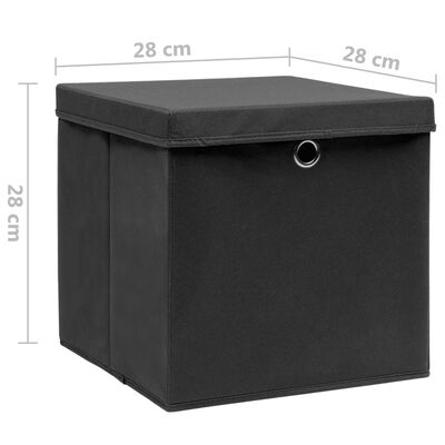 vidaXL Úložné boxy s vekom 10 ks, 28x28x28 cm, čierne