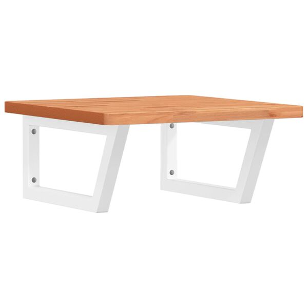 vidaXL Polica pod umývadlo nástenná oceľ a bukový masív