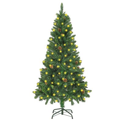 vidaXL Osvetlený umelý vianočný stromček so šiškami, zelený 150 cm
