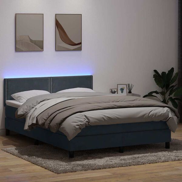 vidaXL Posteľn&yacute; r&aacute;m boxspring s matracom a LED tmavosiv&yacute; 160x210 cm zamat