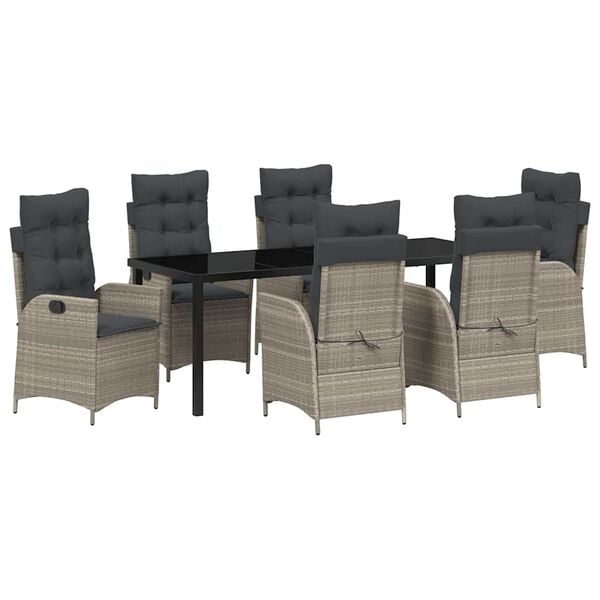 vidaXL Z&aacute;hradn&yacute; jed&aacute;lensk&yacute; set s vank&uacute;&scaron;om 7 pcs Svetlosiv&aacute; polyratan