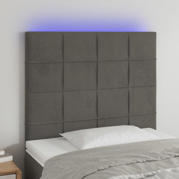 vidaXL Čelo postele s LED tmavosiv&eacute; 90x5x118/128 cm zamat