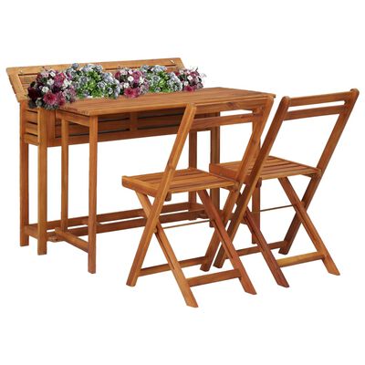 vidaXL Záhradný stôl s kvetináčom+2 bistro stoličky, akáciový masív