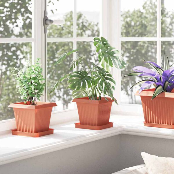 vidaXL &Scaron;tvorcov&yacute; črepn&iacute;k na kvety 24 pcs Tehlovo červen&aacute; Plast