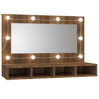 vidaXL Zrkadlová skrinka s LED hnedý dub 90x31,5x62 cm