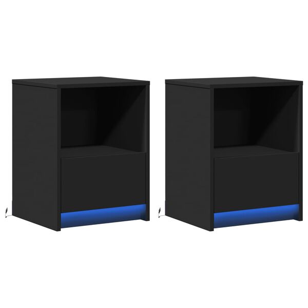 vidaXL Nočné stolíky s LED svetlami 2 ks čierne kompozitné drevo
