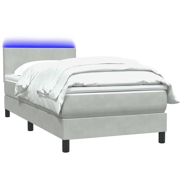 vidaXL Box Spring Posteľ s matracom a LED Svetlosiv&aacute; 100x220 cm Zamat
