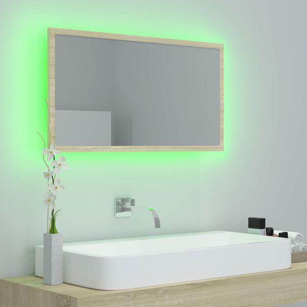 vidaXL LED kúpeľňové zrkadlo dubu sonoma 80x8,5x37 cm, akryl