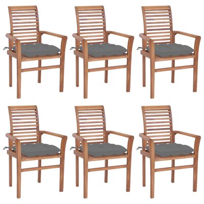 vidaXL Jedálenské stoličky 6 ks sivé podložky tíkový masív