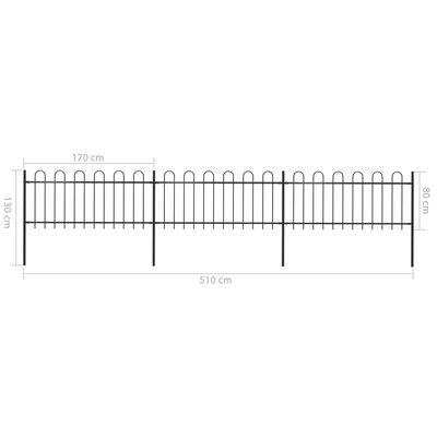 vidaXL Záhradný plot s oblúkovým zakončením, oceľ 5,1x0,8 m, čierny