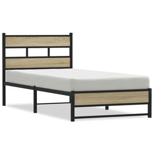 vidaXL Kovov&yacute; posteľn&yacute; r&aacute;m bez matraca, dub sonoma 75x190 cm