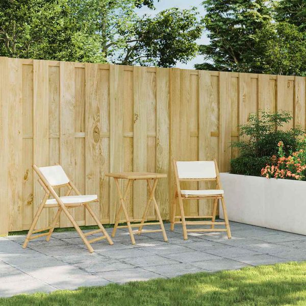 vidaXL 3-dielna skladacia bistro súprava krémovobiele vankúše bambus