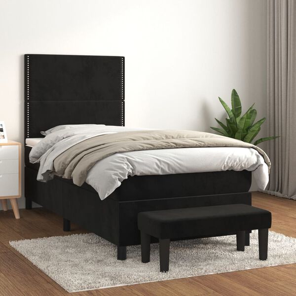 vidaXL Posteľn&yacute; r&aacute;m boxspring s matracom čierny 90x200 cm zamat