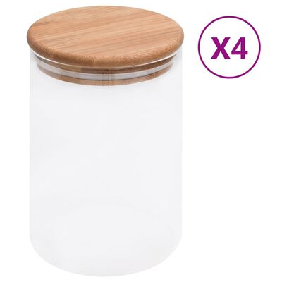 vidaXL Skladovacie sklenené poháre s bambusovými viečkami 4 ks 800 ml