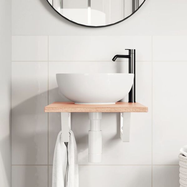 vidaXL Polica pod um&yacute;vadlo, n&aacute;stenn&aacute;, oceľ a dubov&yacute; mas&iacute;v