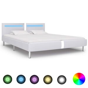 vidaXL Posteľn&yacute; r&aacute;m s LED, biely, umel&aacute; koža 180x200 cm