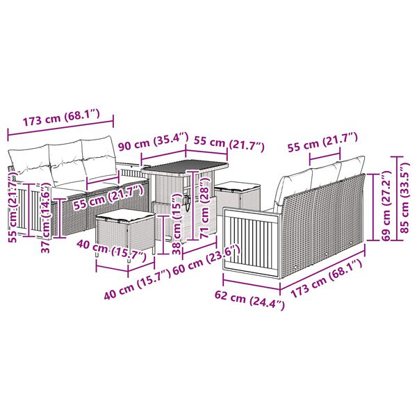 vidaXL S&uacute;prava z&aacute;hradn&yacute;ch pohoviek s vank&uacute;&scaron;om 11 pcs Čierna polyratan