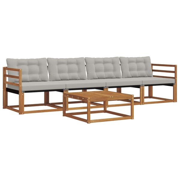 vidaXL Z&aacute;hradn&aacute; s&uacute;prava gaučov s vank&uacute;&scaron;om 5 pcs Pr&iacute;rodn&aacute; a svetlosiv&aacute;