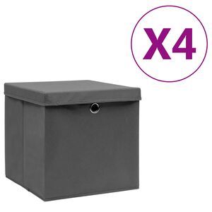 vidaXL &Uacute;ložn&eacute; boxy s vekom 4 ks, 28x28x28 cm, siv&eacute;