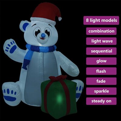 vidaXL Vianočný nafukovací ľadový medveď LED vnútorný a vonkajší 2,4 m