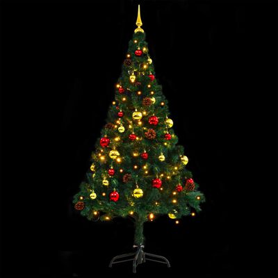 vidaXL Osvetlený umelý vianočný stromček s ozdobami, zelený 150 cm