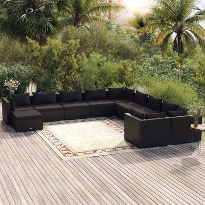 vidaXL 11-dielna záhradná sedacia súprava a podložky polyratan čierna