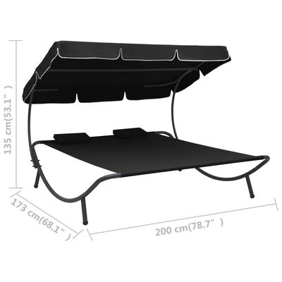 vidaXL Záhradná posteľ s baldachýnom a vankúšmi čierna