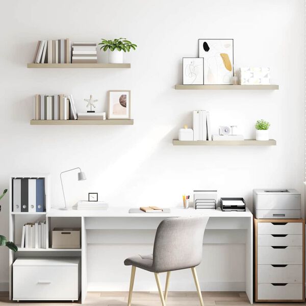 vidaXL Pl&aacute;vaj&uacute;ce n&aacute;stenn&eacute; police 4 ks, dubov&eacute; 90x23,5x3,8 cm, MDF