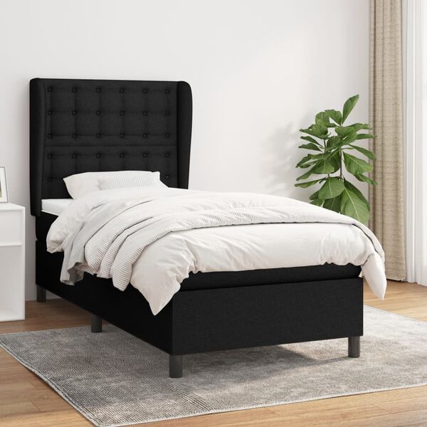 vidaXL Posteľn&yacute; r&aacute;m boxspring s matracom čierny 90x190 cm l&aacute;tka