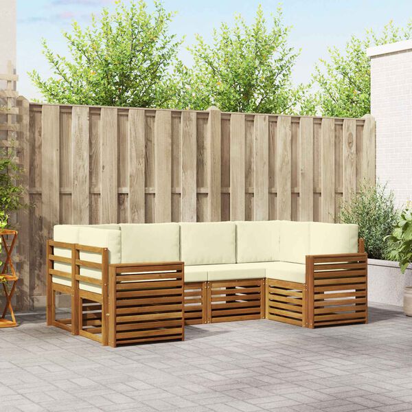 vidaXL Sada rohov&yacute;ch gaučov s vank&uacute;&scaron;om 6 pcs Pr&iacute;rodn&aacute; a kr&eacute;mov&aacute;