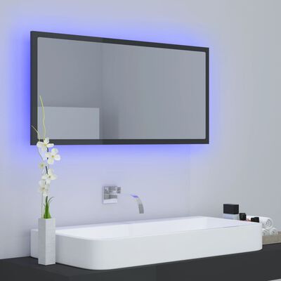 vidaXL LED kúpeľňové zrkadlo lesklé sivé 90x8,5x37 cm akryl