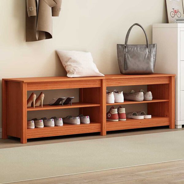 vidaXL Lavička na top&aacute;nky s poličkou Včel&iacute; hned&yacute; 160 x 36,5 x 50 cm