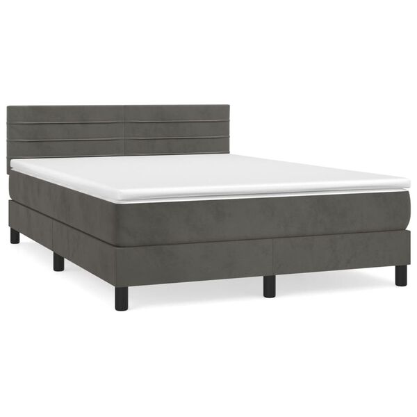 vidaXL Posteľn&yacute; r&aacute;m boxspring s matracom tmavosiv&yacute; 140x190 cm zamat
