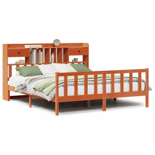 vidaXL Posteľ s knižnicou bez matraca vosková 200x200 cm borovica