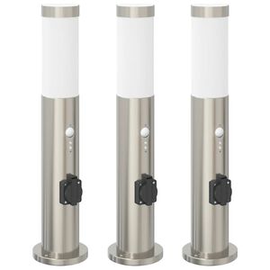 vidaXL Stĺpikov&eacute; svetl&aacute; so senzorom a z&aacute;suvkou 3 ks 50 cm nehrdzavej&uacute;ca oceľ IP44