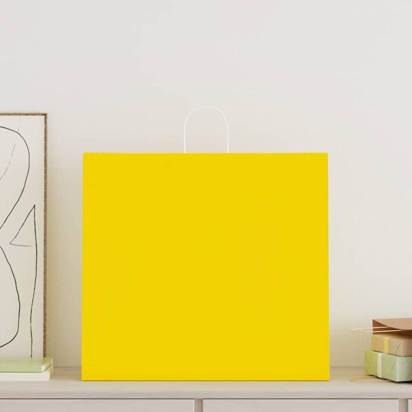 vidaXL Papierov&eacute; ta&scaron;ky 250 ks s r&uacute;čkami, žlt&eacute;, 54x15x49 cm