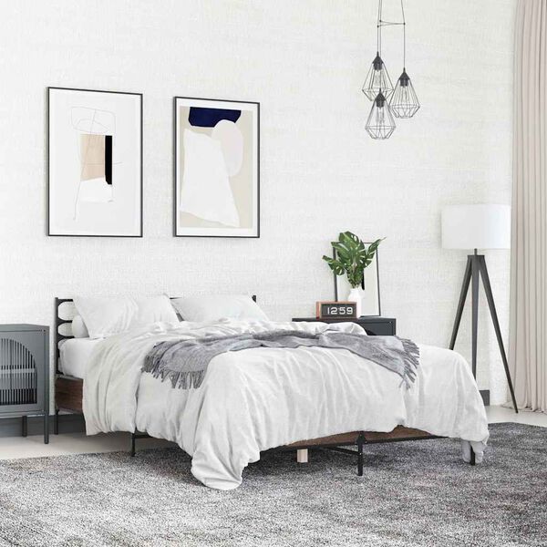 vidaXL Posteľn&yacute; r&aacute;m hned&yacute; dub 140x190 cm kompozitn&eacute; drevo a kov