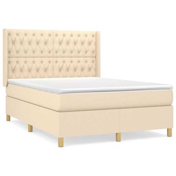 vidaXL Boxspring posteľ s matracom kr&eacute;mov&yacute; 140x190 cm l&aacute;tka