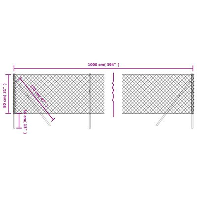 vidaXL Drôtený plot strieborný 0,8x10 m