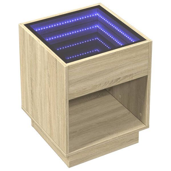vidaXL Nočný stolík s nekonečnými LED dub sonoma 40x40x50 cm