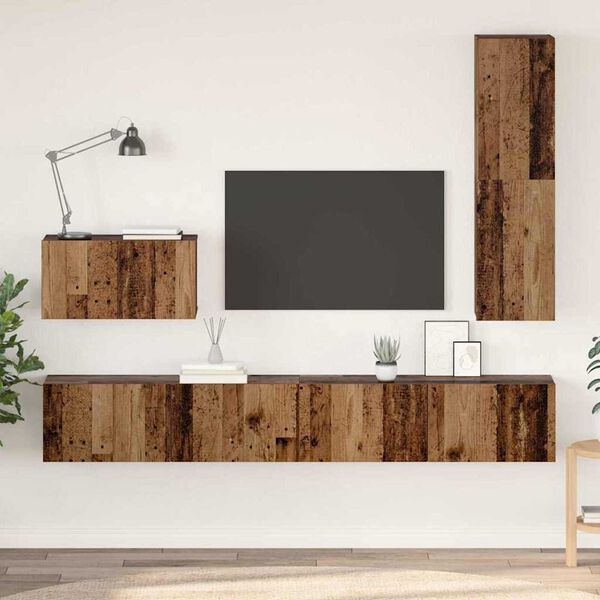 vidaXL Nástenný TV kabinet Nástenný 4 pcs Staré drevo Kompozitné drevo