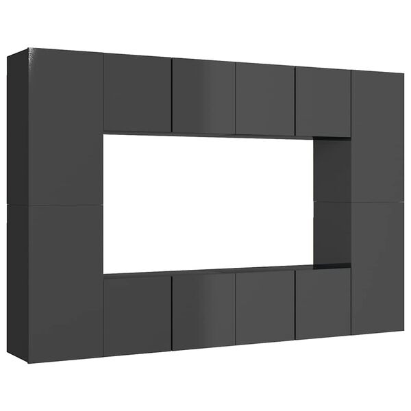 vidaXL 8-dielna s&uacute;prava TV skriniek leskl&aacute; siv&aacute; drevotrieska