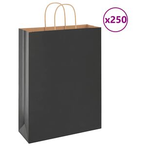 vidaXL Papierov&eacute; ta&scaron;ky 250 ks s r&uacute;čkami, čierna, 32x12x42 cm