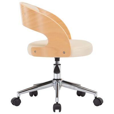 vidaXL Otočná kancelárska stolička krémová ohýbané drevo a umelá koža