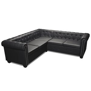 vidaXL Rohov&aacute; pohovka Chesterfield, 5-miestna, umel&aacute; koža, čierna