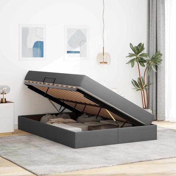 vidaXL Postel s &uacute;ložn&yacute;m prostorem a matrac&iacute; Tmavo &scaron;ed&aacute; 140 x 190 cm