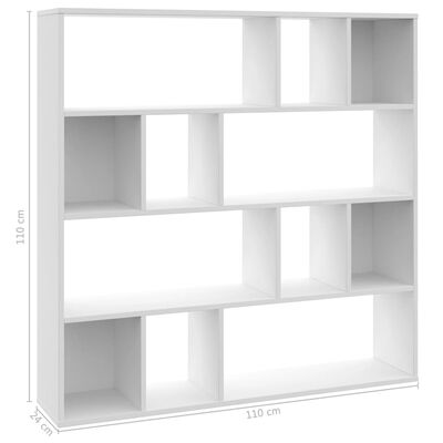 vidaXL Knižnica/deliaca stena, biela 110x24x110 cm, kompozitné drevo