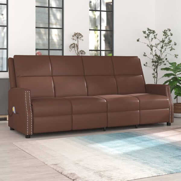 vidaXL 4-miestne sklápacie masážne kreslo, hnedé, umelá koža