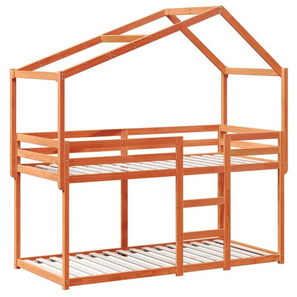 vidaXL Poschodová posteľ so strechou voskovohnedá 80x200 cm borovica