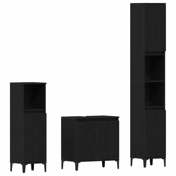 vidaXL Sada k&uacute;peľňov&eacute;ho n&aacute;bytku N&aacute;stenn&yacute; s &uacute;ložiskom 3 pcs Čierny dub